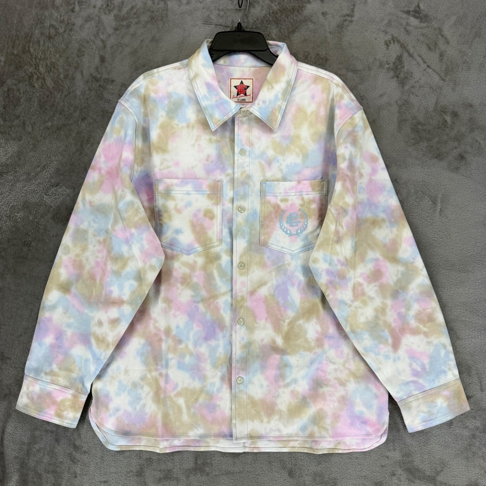 Eric Emanuel Shirt Mens XL Multi Color Tie Dye Long Sleeve Cotton Twill EE Logo